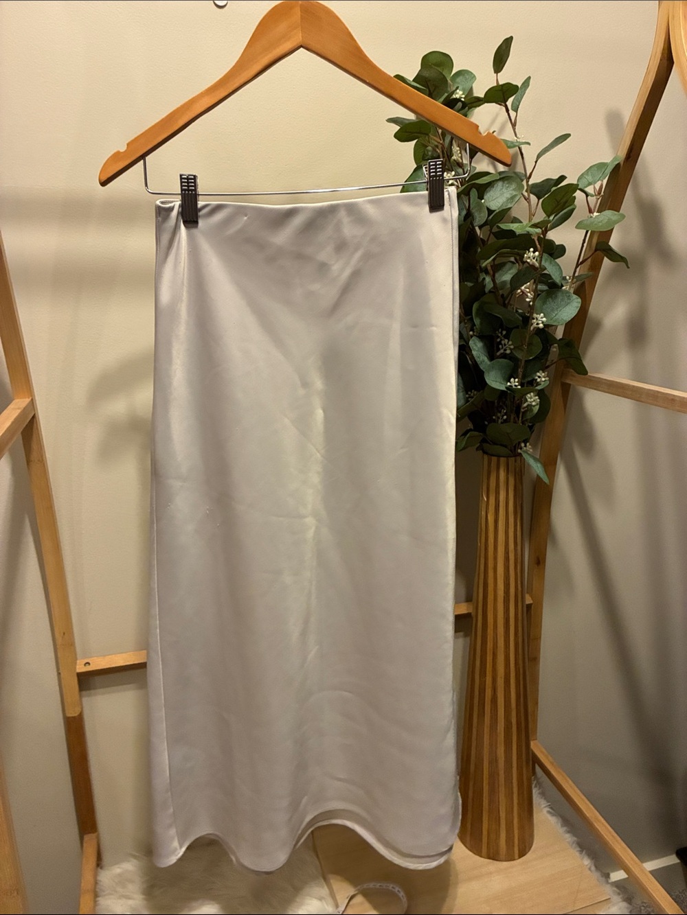 Dynamite Satin White Maxi Slip Skirt